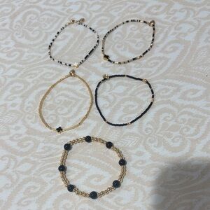 Gold and Black Beaded Bracelet Set
